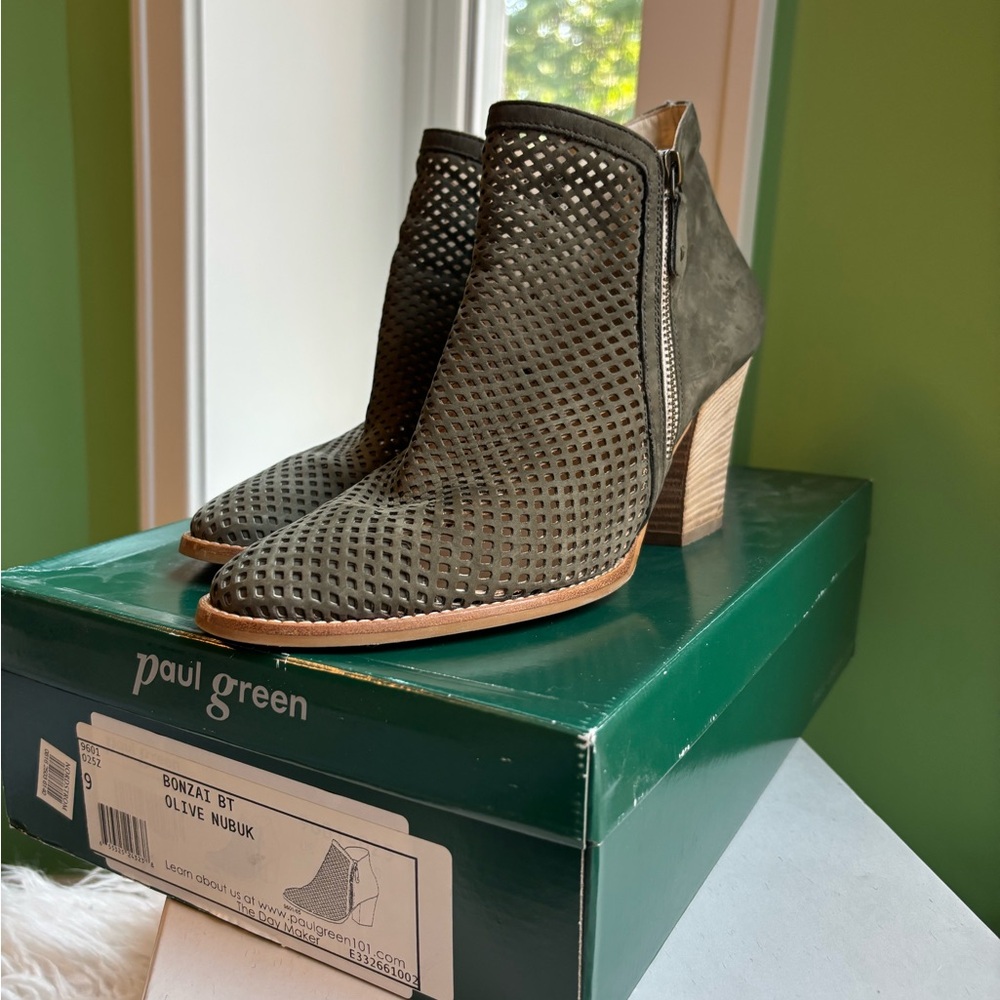 Paul Green Olive Nubuck Ankle Boots